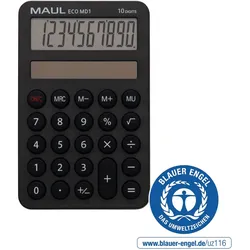 MAUL Taschenrechner ECO MD 1 Solar 1-zeilig, 10 Ziffern schwarz
