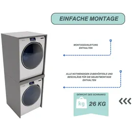 raumhirsch furniture Waschmaschinenschrank, Grau, Holzwerkstoff, Holz Optik, Rechteckig, 66x180x65 cm, Waschküche, Waschmaschinenschrank