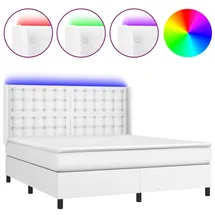 vidaXL Boxspringbett mit Matratze & LED Weiß 180x200 cm Kunstleder