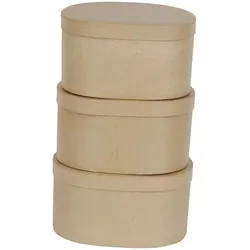 Décopatch Braunes Pappmaché, Set mit 3 ovalen Schachteln (28x22x15/30x24x15cm) - Kartonbraun BTS905O