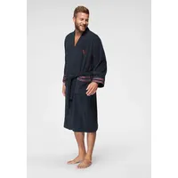 Bruno Banani Herrenbademantel BRUNO BANANI "Roy, ideal für Sauna & Spa, Standardlänge & Überlänge" Gr. XXXL, blau (marine), L:125cm, Walkfrottee, Hausmäntel, Herrenbademantel, farblich abgesetzten Streifen, Bademantel, S-3XL, auch in extra lang