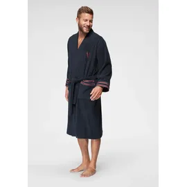 Bruno Banani Herrenbademantel BRUNO BANANI "Roy, ideal für Sauna & Spa, Standardlänge & Überlänge" Gr. XXXL, blau (marine), L:125cm, Walkfrottee, Hausmäntel, Herrenbademantel, farblich abgesetzten Streifen, Bademantel, S-3XL, auch in extra lang