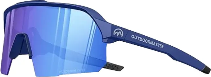 OutdoorMaster Hawk HD polarisierte TR90 Sport-Sonnenbrillen für Fischfang, Baseball, Segeln, Golf und Autofahren, tiefblauer Rahmen, graue Gläser mit Revo Blue, VLT 17 %