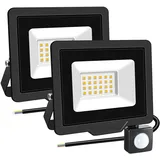 RIGIDON 2x 20W 2000LM Aussenleuchte Bewegungsmelder Led Strahler, Außen Led Lampe, 4000K Warmweiß Led Flutlicht Außenleuchte, Wasserdicht Außen-Leuchte Flutlicht Für Garten Garage Carport Hauswand