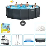 Intex runder Pool mit graphitgrauem Paneel – 478 x 124 cm – inklusive Zubehör CB47