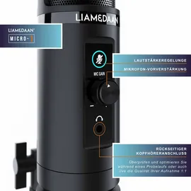 Liam&daan Podcast Mikrofon mit Monitorfunktion & Dreibeinstativ 192 kHz - 20 Hz bis 20 kHz