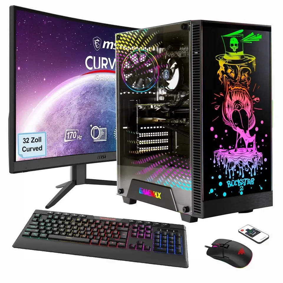 Hyrican Multimedia-PC Rockstar SET02498 PC-Komplettsystem (32", AMD Ryzen 5 5600G, Radeon Graphics, 16 GB RAM, 1000 GB SSD, Windows 11 + MSI G32C4 E2 Monitor Curved 80cm (32) schwarz