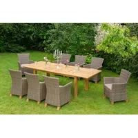 Merxx Garten-Essgruppe »Toskana«, (17 tlg., 8x Sessel, 1x Doppelausziehtisch 180(220/260)x100 cm, inkl. Sitzkissen), Aluminium, Polyrattan, Akazienholz FSC 100 %, geeignet für 8 Personen,