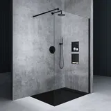 Mai&Mai Mai & Mai 140x200cm Walk-In Dusche Duschwand für Dusche Duschabtrennung ESG-Sicherheitsglas 8mm NANO Glas BRAM1 Bremen2K Schwarz - Transparent