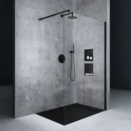 Mai&Mai Mai & Mai 140x200cm Walk-In Dusche Duschwand für Dusche Duschabtrennung ESG-Sicherheitsglas 8mm NANO Glas BRAM1 Bremen2K Schwarz - Transparent