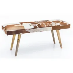 KADIMA DESIGN Sitzbank im Landhausstil mit Ziegenfellüberzug, echtes Leder, Mango Holz, 220 kg Belastbarkeit