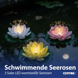 Cepewa LED Seerose 3er Set Kunststoff Ø17x6cm Akku Solar gelb/weiß/rosa