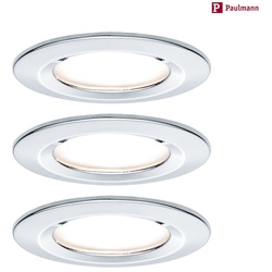 Paulmann 3er-Set LED Einbauleuchten-Set NOVA, IP44, rund, starr, 230V, inkl. GU10 6.5W 2700K 460lm 38°, Chrom PAUL-93445