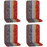 NYVI Hochlehnerauflage Hochlehner Auflagen 4er Set Hawaii Hochlehnerauflagen für Gartenstühle, (4 St), Stuhlauflagen Sitzauflagen Gartenstuhlauflagen Streifen, gestreift bunt|gelb|grau|rot