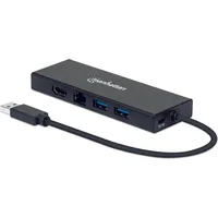 Manhattan USB 3.0 auf VGA/HDMI USB-A Dock/Hub, Ports (x5): Ethernet, HDMI, USB-A (x2)