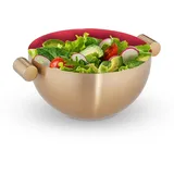 Relaxdays Servierschüssel, Edelstahl, Ø 20 cm, runde Metallschüssel zum Backen & Servieren, Küchenschüssel, gold/ rot