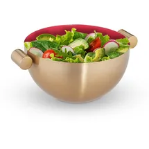 Relaxdays Servierschüssel, Edelstahl, Ø 20 cm, runde Metallschüssel zum Backen & Servieren, Küchenschüssel, gold/ rot