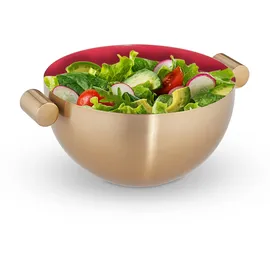 Relaxdays Servierschüssel, Edelstahl, Ø 20 cm, runde Metallschüssel zum Backen & Servieren, Küchenschüssel, gold/ rot