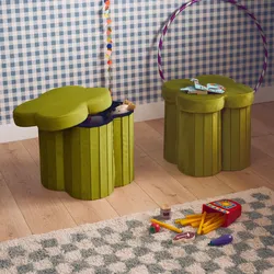2er-Set faltbare Hocker für Kinder mit Sitzfläche aus grünem Samt und Blumenform - Daphne