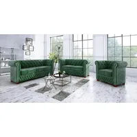 s-style möbel Polstergarnitur Chesterfield Leeds 3+2+1, (1x 3-Sitzer-Sofa, 1x 2-Sitzer-Sofa, 1x Sessel), mit Wellenfederung grün
