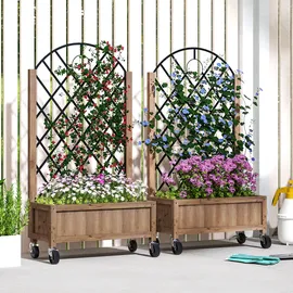 Outsunny Hochbeet Pflanzkasten mit Rolle 97 x 25 cm Braun