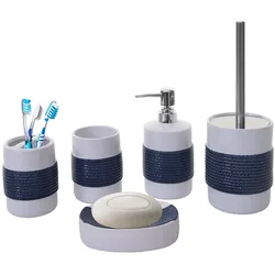 5-teiliges Badset MCW-C73, WC-Garnitur Badezimmerset Badaccessoires, Keramik ~ blau/weiß