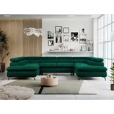 MKS Meble Wohnzimmersofa U-form, Eckcouch, Schlaffunktion und Bettkasten, - PETER U - Velvet - Grün, - Grün