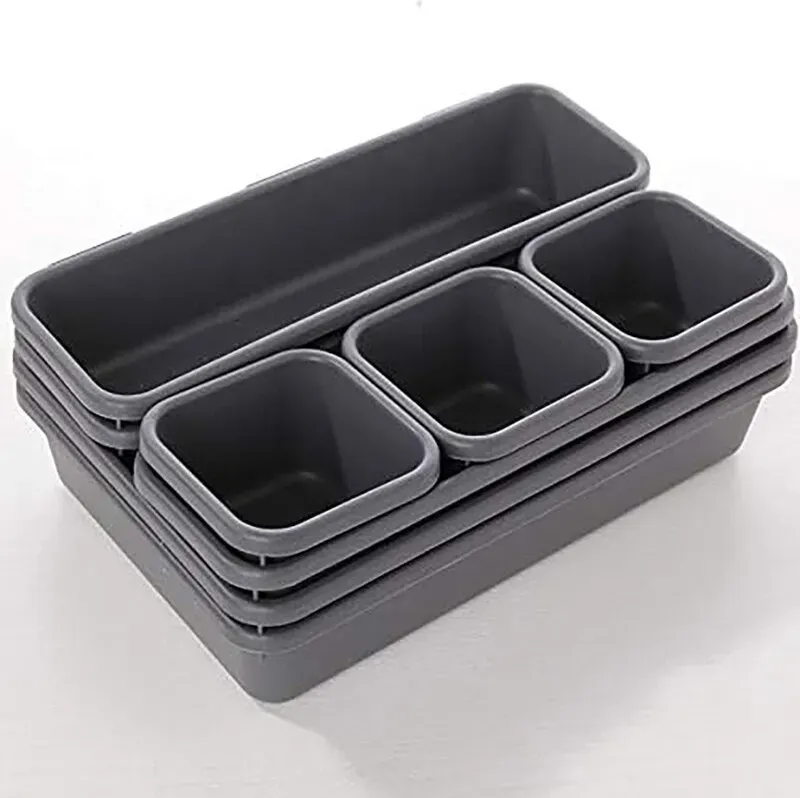 1 Set Schubladen-Organizer-Boxen mit integriertem Trennsystem, verstellbaren Trennwänden und großzügigem Stauraum für Geschirr. Geeignet für Schubladen, aus Kunststoff, anthrazitgrau.