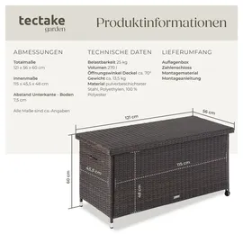 Tectake Auflagenbox Kiruna mit Kunststoffgeflecht, 120x55x61,5cm, 270l