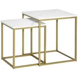 furnicato 2er-Set Beistelltische, stapelbare Beistelltische, Tischplatte in Marmoroptik, G
