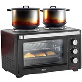 Mini Backofen mit Herdplatten 28 Liter | Elektrischer Drehspieß | Integrierte Kochplatten | Pizza-Ofen | Minibackofen | Miniofen | 3in1 Backofen | Krümelblech | Ober-/Unterhitze | Energiesparend