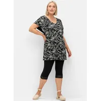 Hausanzug SHEEGO, Damen, Gr. 44, schwarz-weiß (schwarz, weiß), 95% Viskose, 5% Elasthan, Homewear-Sets Hausanzug