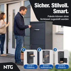 NTG Paketbox Wetterfester Stahl grau inkl. Zeitungsfach