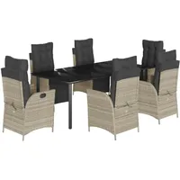 VidaXL 7-tlg. Garten-Essgruppe mit Kissen Hellgrau Poly Rattan