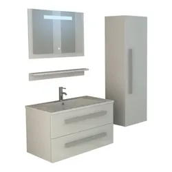 Bad-Set Waschtisch Hochschrank Waschbecken Seitenschrank weiß Hochglanz Set Spiegel Seitenschrank Schrank Badezimmer Ausstattung St. Moritz Jet-line