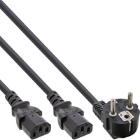 InLine Netz-Y-Kabel, 1x Schutzkontaktstecker zu 2x Kaltgerätestecker, 3m