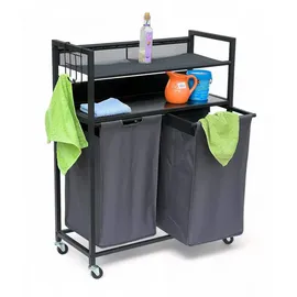 DanDiBo Ambiente DanDiBo Wäschekorb 2 Fächer mit Ablagen Schwarz Metall 96501 Wäschesammler Wäschewagen mit Rollen Wäschebox Wäschekorb Wäschesack Modern