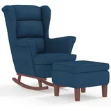 vidaXL Schaukelsessel und Hocker mit Holzbeinen Blau Samt