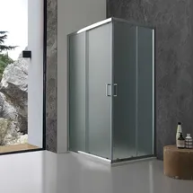 Kiamami Valentina Giada Eckeinstieg Duschkabine 80 x 100 cm grau/silber mit Duschtasse
