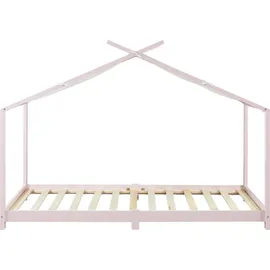 [en.casa] Kinderbett Brome Hausbett 90 x 200 cm Kiefer rosa rosa