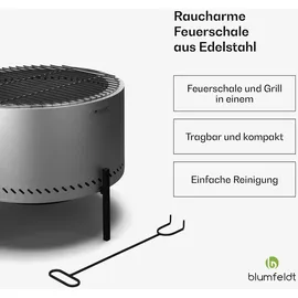 Blumfeldt Ignite Pure Feuerschale Edelstahl inkl. Grillrost und Regenhaube Silber