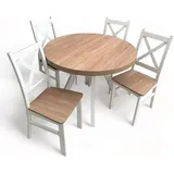 Runder Tisch Weiß + 4 Stühle Eiche SONOMA Ø90/190