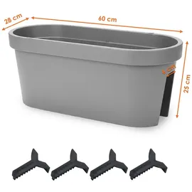 Spetebo Balkon Geländer Blumenkasten oval 60 x 20 x 20 cm Grau