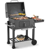 TLGREEN Holzkohlegrill Grillwagen XL, Smoker Grill, BBQ Grill für camping grau