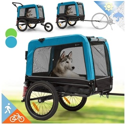 KLARFIT Fahrradkinderanhänger Husky Vario 2-in-1 Hundeanhänger, Hund Fahrradanhänger Hundewagen Anhänger Fahrrad Hundefahrradanhänger blau