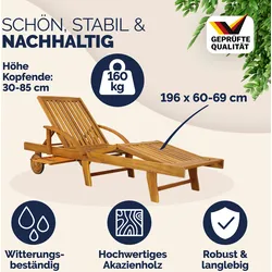 CASARIA® Sonnenliege Tami Sun Akazien Holz verstellbar Tisch Liege 2er Set
