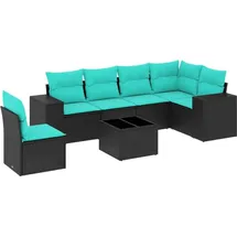 vidaXL Gartensofa-Set mit Kissen, schwarzes Polyrattan