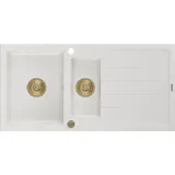 Mexen Andres 1,5-becken-granitspüle mit Abtropffläche 1000 x 500 mm, Weiß, Siphon Gold - 6515101510- - Mexen