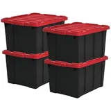 Iris Ohyama Heavy Duty Organisation Boxes, 68L, 4er-Set, Rot, Groß, Robust, Stapelbar, Aufbewahrungsbox, Für Garage, Regale, Umzug, Plastik, Utility, Werkzeugkiste, DDSKT-700