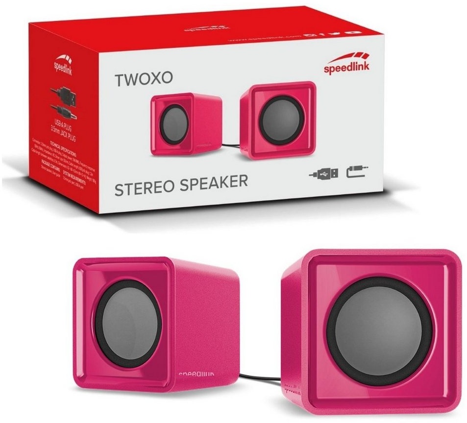 Speedlink TWOXO Stereo USB Lautsprecher Speaker Boxen PC-Lautsprecher (Klinke, USB 3,5mm Klinke-Stecker für PC Notebook Smartphone MP3-Player) rosa